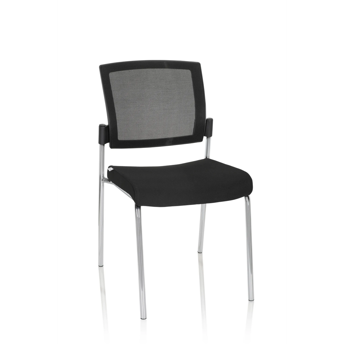 Svart fyrbent stol K9 V med nätrygg och metallställning från hjh OFFICE – 360-gradersvy (framifrån 20°)