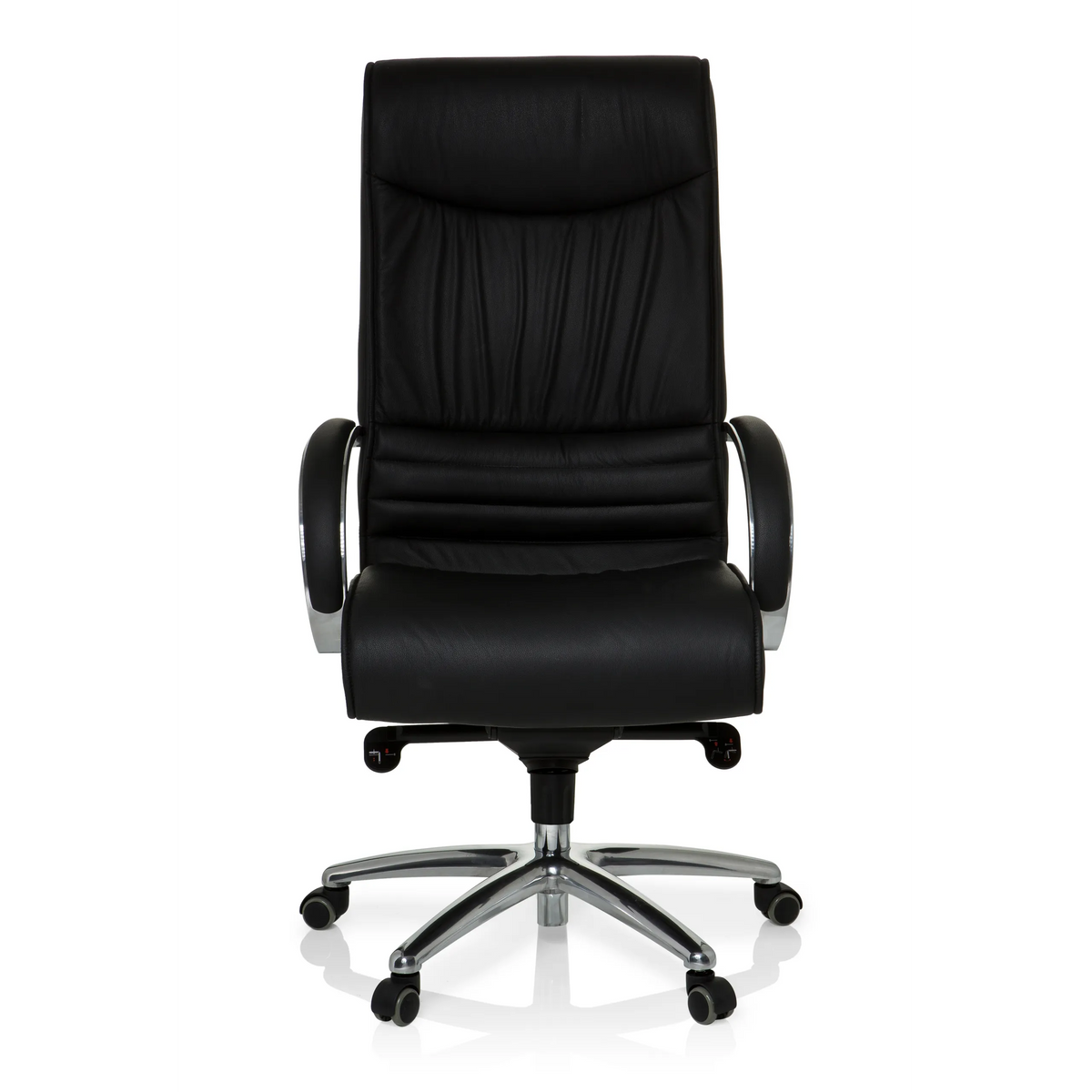 Svart snurrstol XXL F 400 i läder med stjärnfot och fem hjul från hjh OFFICE – 360-gradersvy (framifrån 0°)