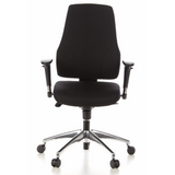 Svart Professionell kontorsstol PRO-TEC 200 med armstöd och ett femstjärnigt underrede med hjul från hjh OFFICE – 360-gradersvy (framifrån 0°)