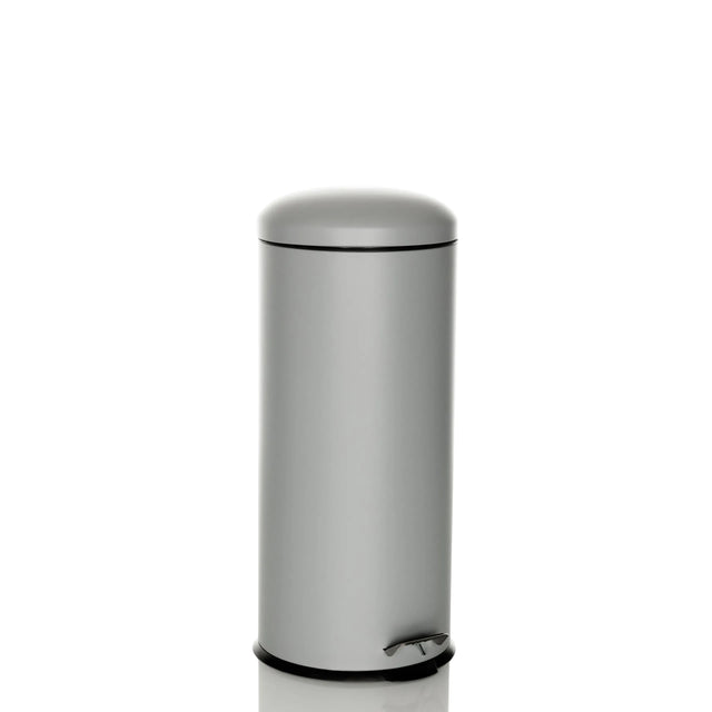 Grauer Mülleimer CLEAN VIII mit zylindrischer Form und Trittpedal von hjh OFFICE