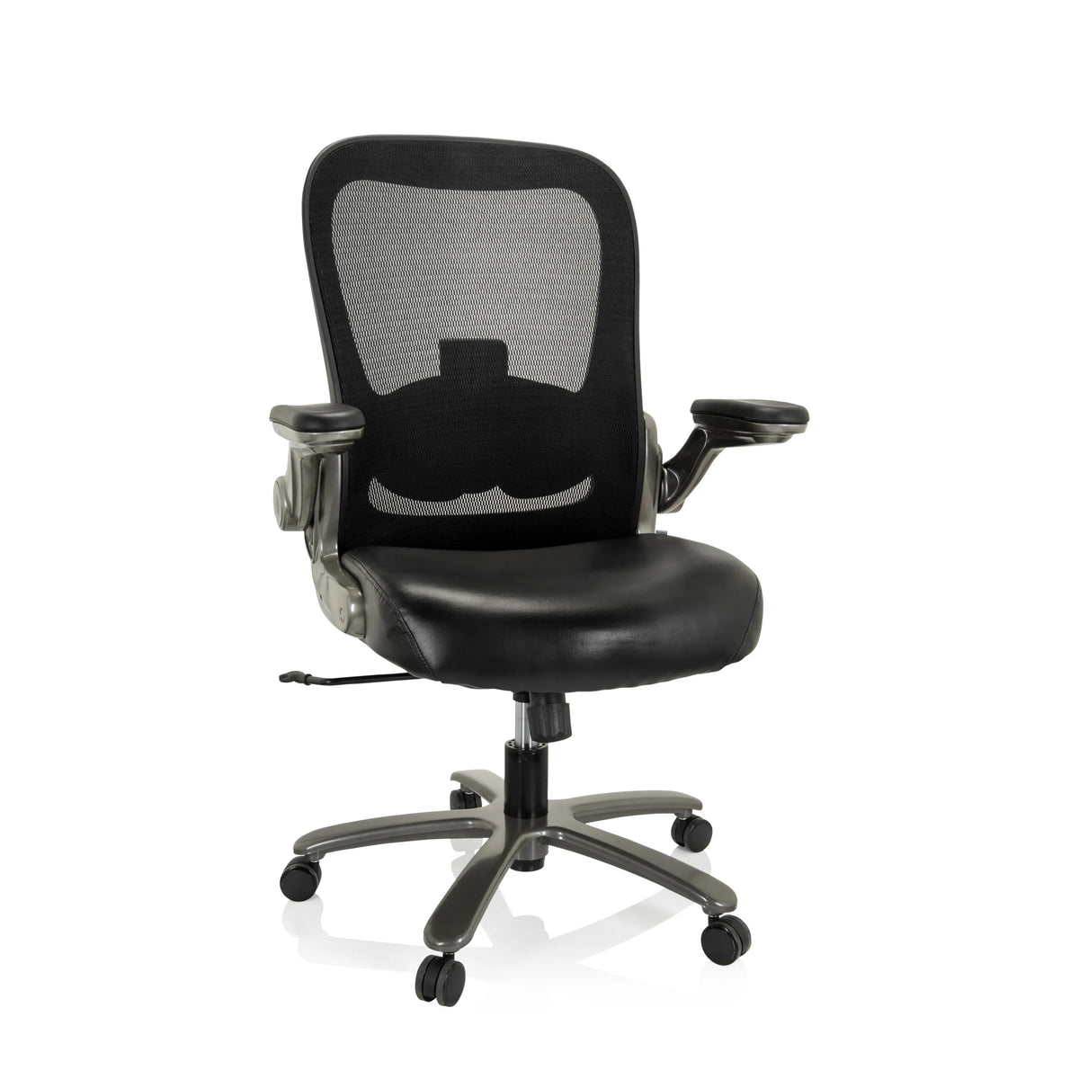 Svart XXL snurrstol INSTRUCTOR T I med nätrygg, konstlädersits och femhjulig fotkorsbas från hjh OFFICE – 360-gradersvy (framifrån 20°)