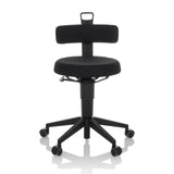 Svart Svängbar stol TOP WORK FLEX med ryggstöd, handtag och femhjuligt underrede från hjh OFFICE – 360-gradersvy (framifrån 0°)
