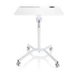 Vitt ståskrivbord STAND VM-SU I med höjdjusterbart ben och femhjulig stjärnfot från hjh OFFICE – 360-gradersvy (framifrån 0°)