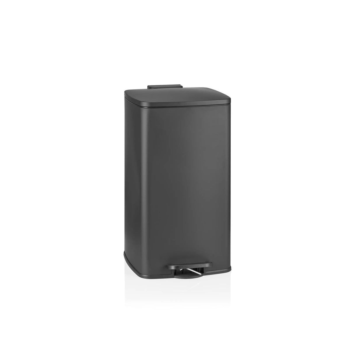 Svart papperskorg Clean Step 4 med lock och fotpedal från hjh OFFICE – 360-gradersvy (framifrån 15°)
