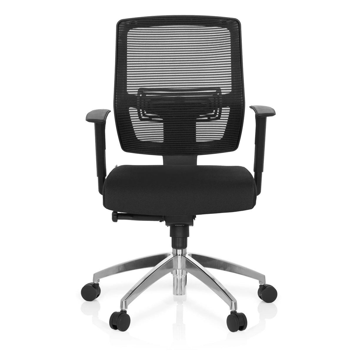 Svart Professionell kontorsstol NET 90 med nätrygg och femstjärnig fotkorsbas med hjul från hjh OFFICE – 360-gradersvy (framifrån 0°)