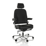 Svart XXL snurrstol 24 HOURS F i läder med nackstöd och femhjulig stjärnfot från hjh OFFICE – 360-gradersvy (framifrån 15°)
