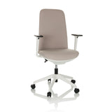 Beige Professionell kontorsstol NESTORA med armstöd och vitt femekrat underrede med hjul från hjh OFFICE – 360-gradersvy (framifrån 15°)