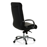 Svart snurrstol XXL F 400 i läder med stjärnfot och fem hjul från hjh OFFICE – 360-gradersvy (snett bakifrån 120°)