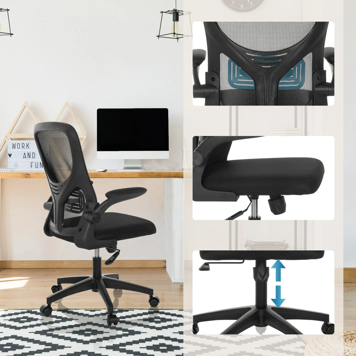 Svartfärgad Home Office kontorsstol BELIO med nätrygg och höjdjustering från hjh OFFICE