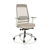 Beige Professionell kontorsstol CHIARO T2 WHITE med nätrygg och silverfärgad femstjärnig fot med hjul från hjh OFFICE – 360-gradersvy (snett framifrån 30°)
