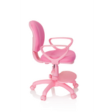 Rosa Snurrstol för barn KID COLOUR med armstöd och femhjulig fotkorsbas från hjh OFFICE – 360-gradersvy (sidoprofil 80°)