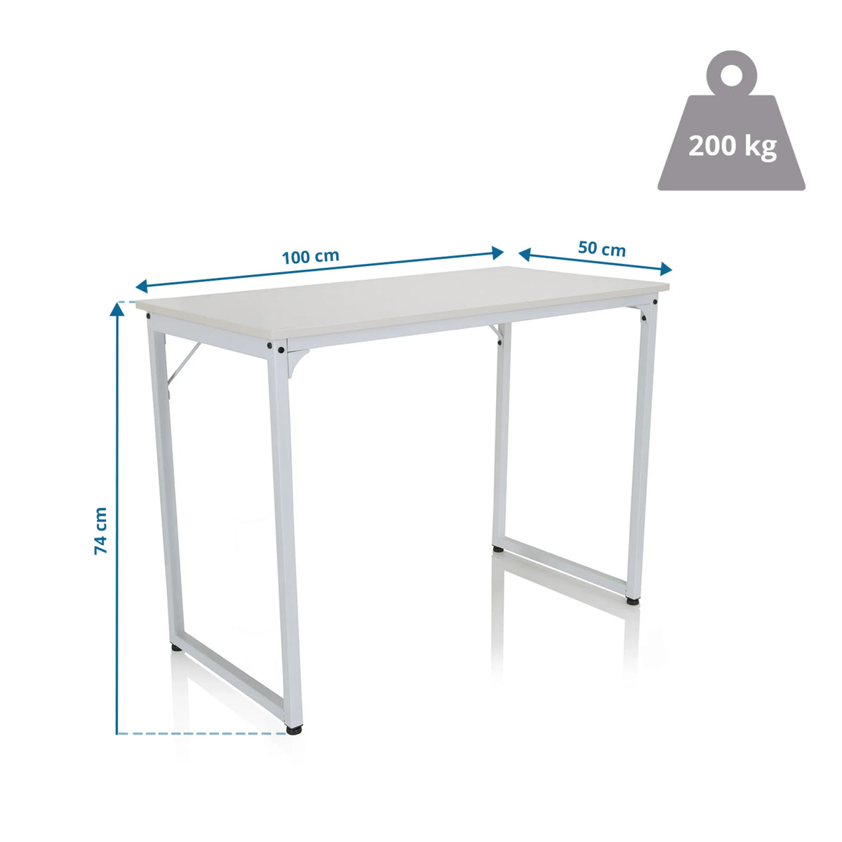 Måttritning av Skrivbord WORKSPACE I med 100 × 50 cm och 200 kg belastningskapacitet från hjh OFFICE