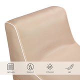 Beige materialdetalj av den Uppblåsbara Soffan Sitzolo Air med symboler för vattenresistens och UV-beständighet från hjh LIVING
