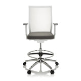 Grå Bardiskstol ASPEN WORK W med nätrygg, fotring och femhjulig fotkorsbas från hjh OFFICE – 360-gradersvy (framifrån 0°)