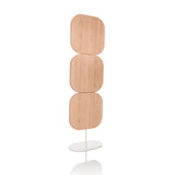 Beige Skärmvägg FLEXMIUT W med tre kvadratiska element och vit fot från hjh OFFICE – 360-gradersvy (snett framifrån 27°)