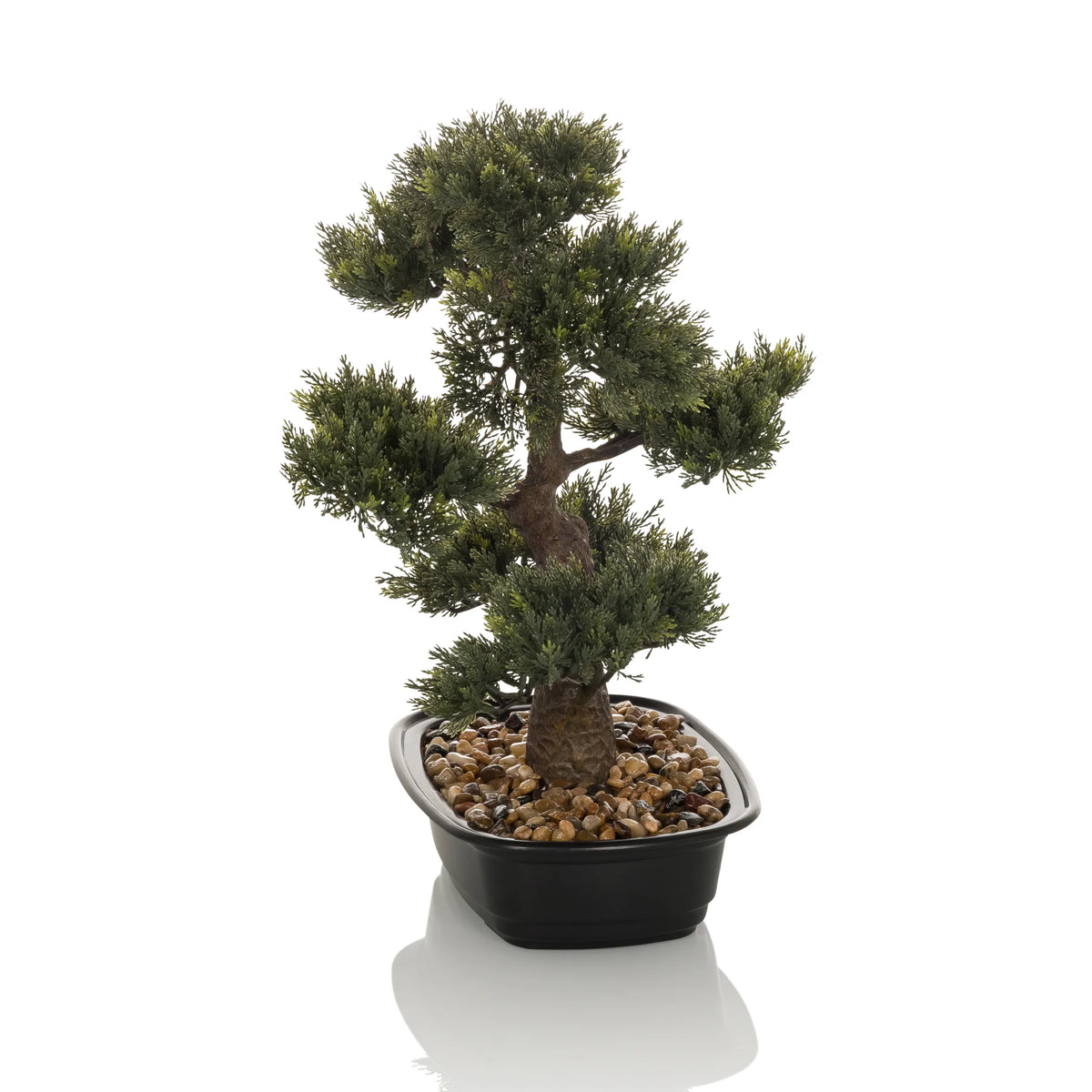 Grön Konstgjorda växter BONSAI i form av en bonsai i en svart kruka med småsten från hjh OFFICE – 360-gradersvy (framifrån 0°)