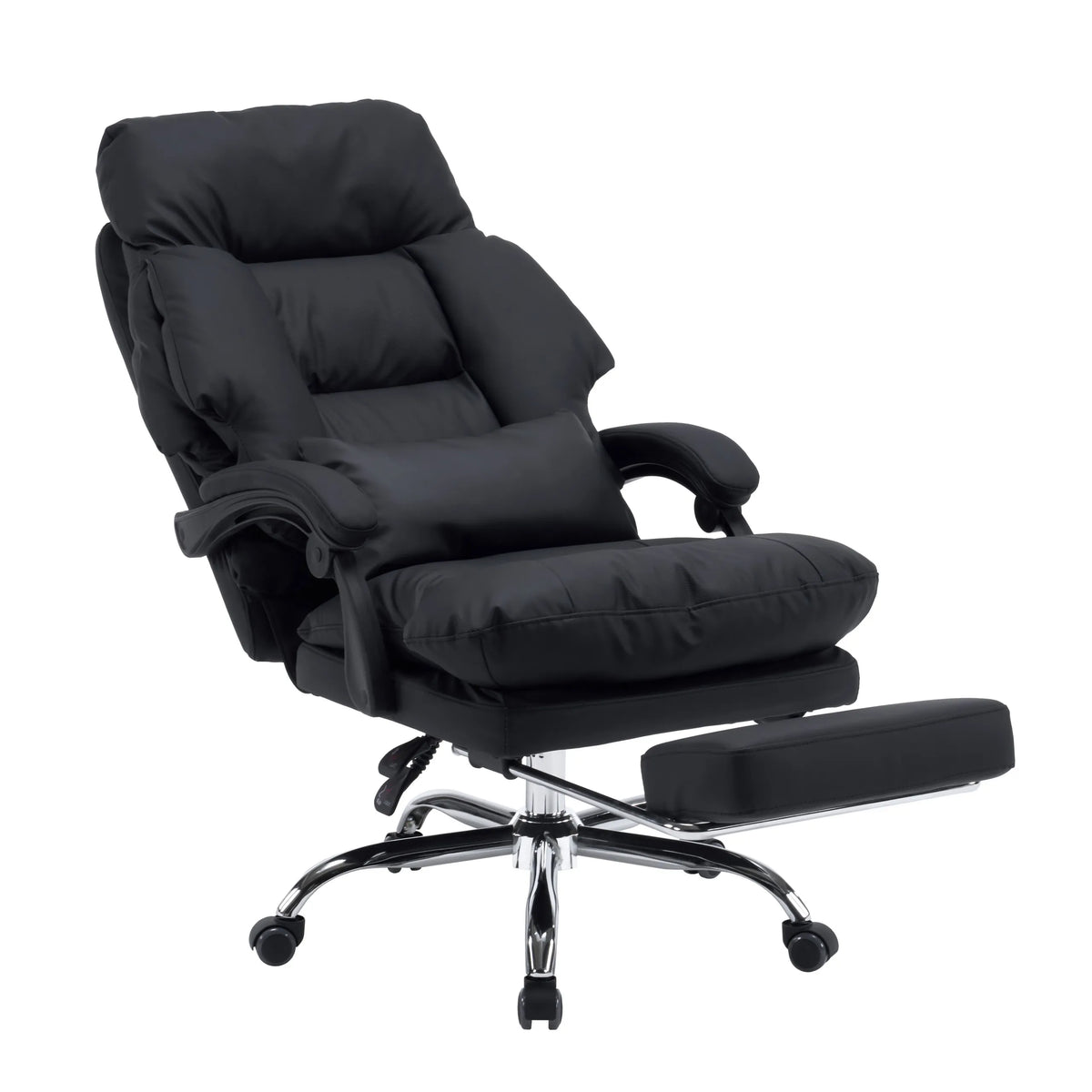 Svart Home Office chefsfåtölj Relax Legoro med utdragbart fotstöd och blank stjärnfot på hjul från MyBuero