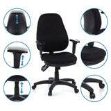 Professionell kontorsstol ZENIT PRO i svart med olika detaljvyer av inställningsmöjligheterna från hjh OFFICE