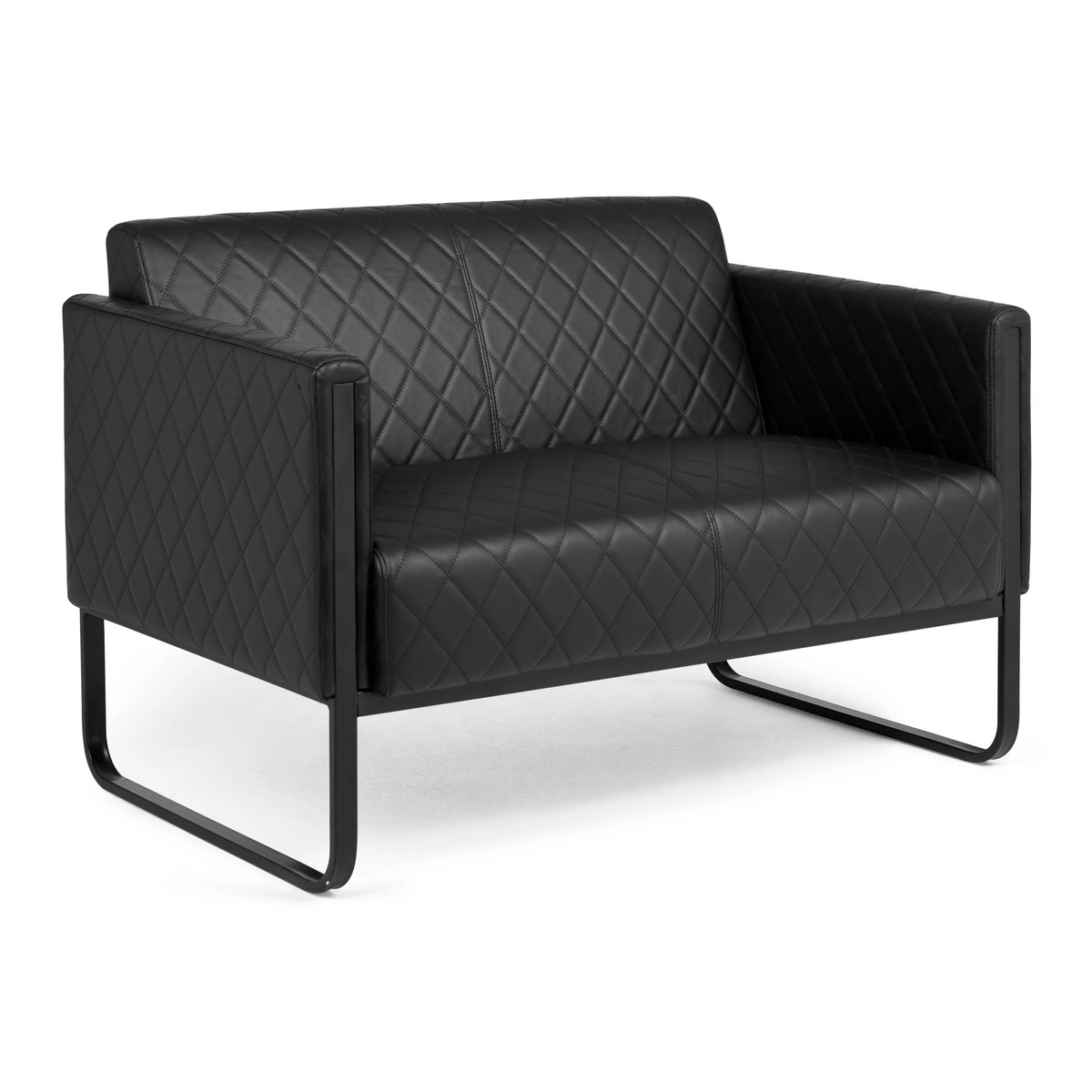 Svart loungesoffa ARUBA BLACK som tvåsits med quiltning och medar från hjh OFFICE – 360-gradersvy (bakifrån 180°)