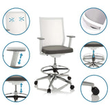 Grå Bardiskstol ASPEN WORK W med fotring, hjul och andningsbart ryggstöd från hjh OFFICE
