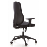 Svart Professionell kontorsstol PRO-TEC 100 med armstöd och femhjulig stjärnfot från hjh OFFICE – 360-gradersvy (snett bakifrån 120°)