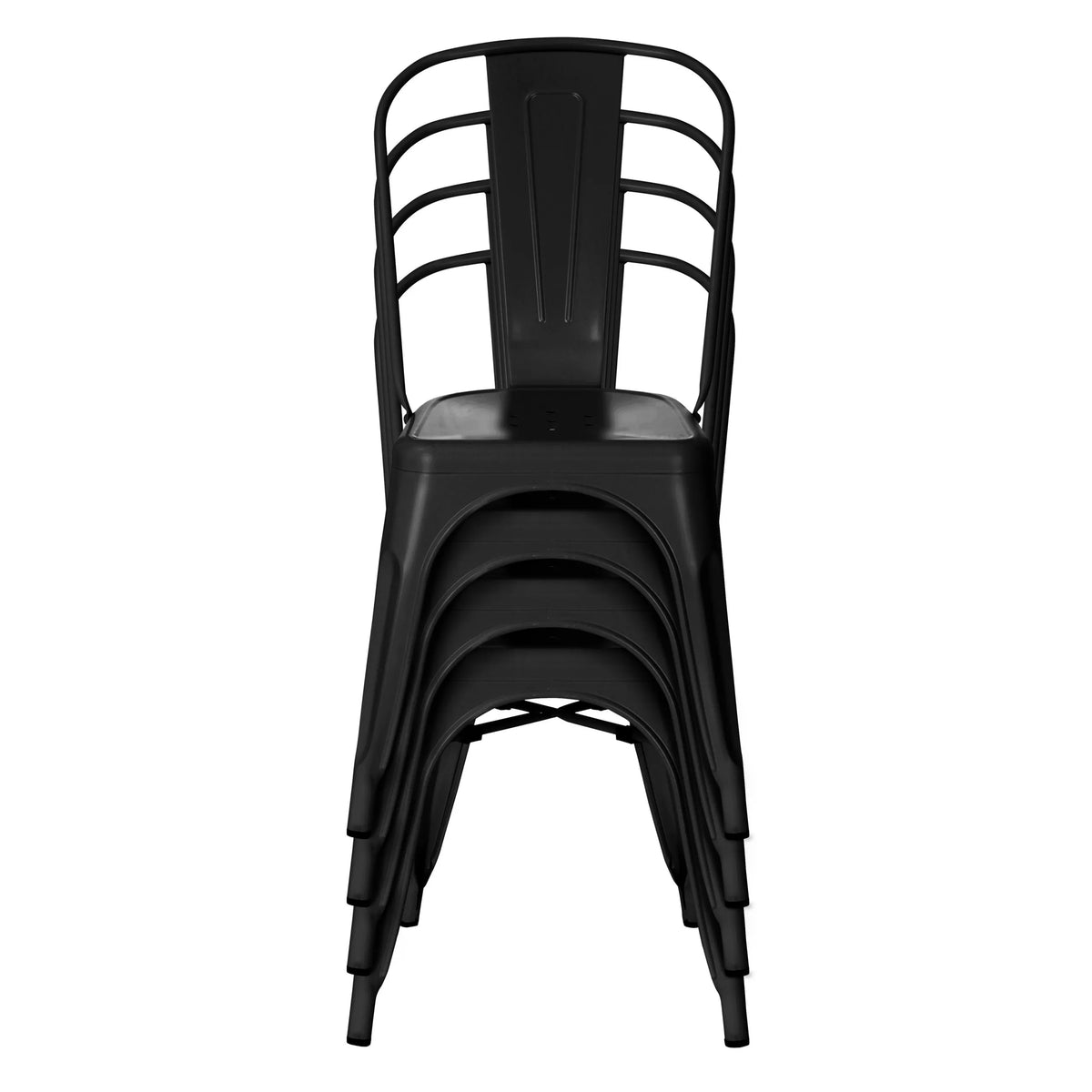 Stapelbara svarta VANTAGGIO BRUSH bistrostolar med ribbat ryggstöd från hjh OFFICE