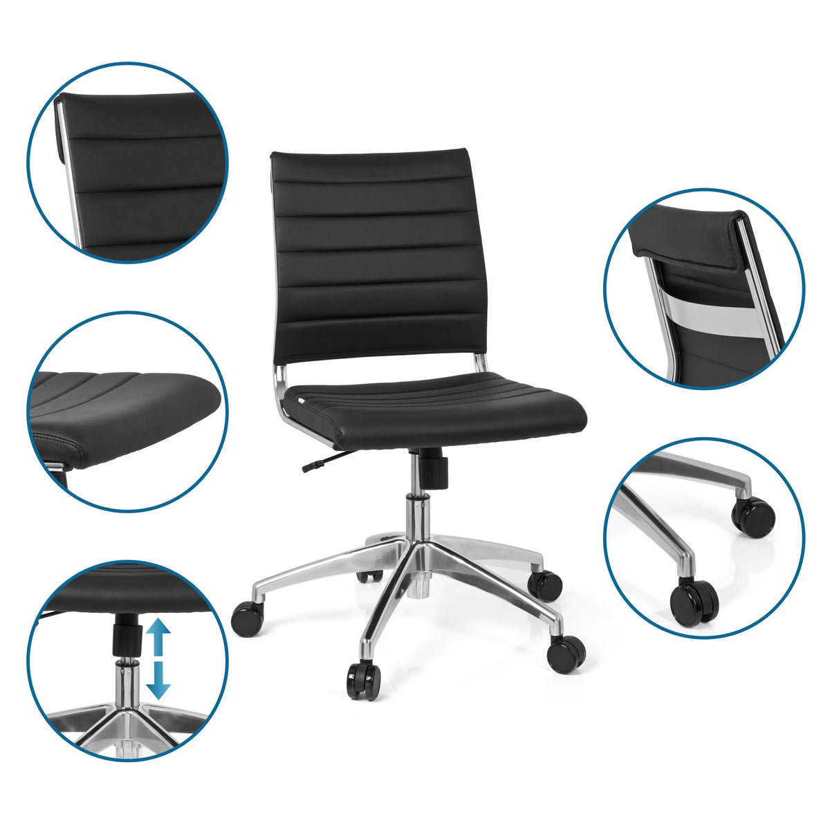 Svart Professionell kontorsstol TRISHA med quiltning, gasfjäder och stjärnfot med hjul från hjh OFFICE