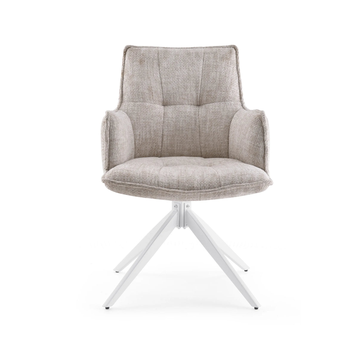 Beige matstol Tavaro med stoppning och vit fyrbent ram från hjh LIVING – 360-gradersvy (framifrån 0°)