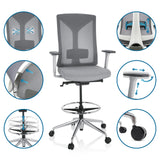 Grå bardiskstol HALIFAX WORK med justerbara armstöd, fotring och hjul från hjh OFFICE