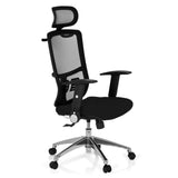 Svart Professionell kontorsstol CAYEN med nätrygg, nackstöd och femhjulig fotkorsbas från hjh OFFICE – 360-gradersvy (snett framifrån 60°)