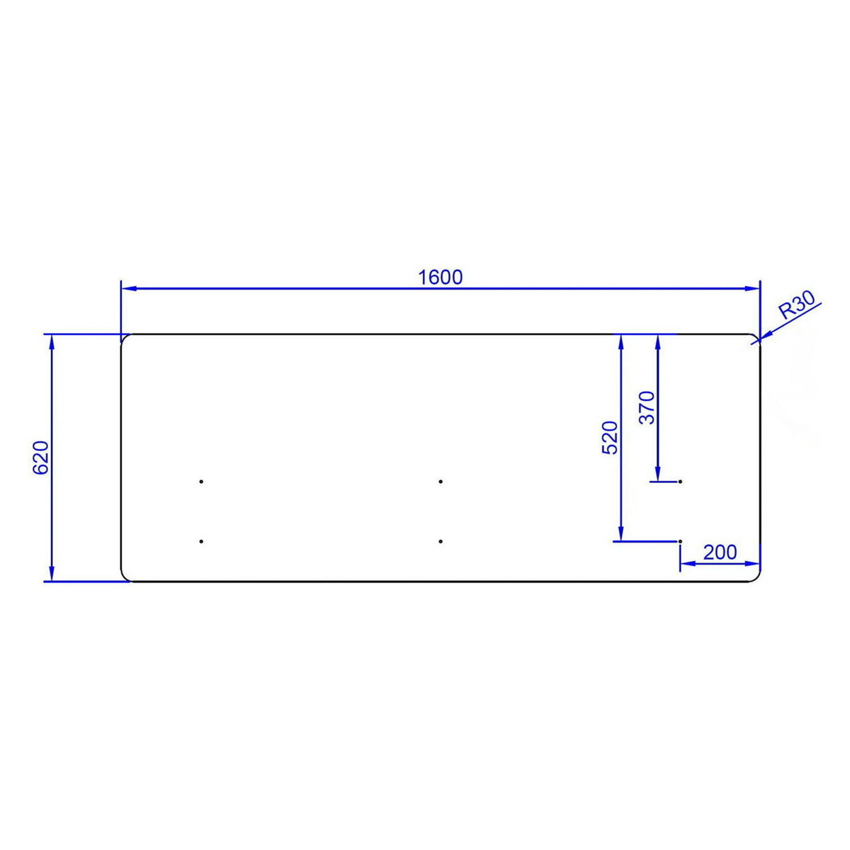 Teknisk ritning av Bordsskärmvägg FLEXMIUT D 160 med 160 x 62 cm från hjh OFFICE