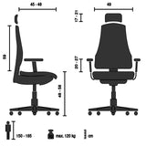 Teknisk ritning av Professionell kontorsstol ERGO LINE W med en maximal belastning på 120 kg från hjh OFFICE