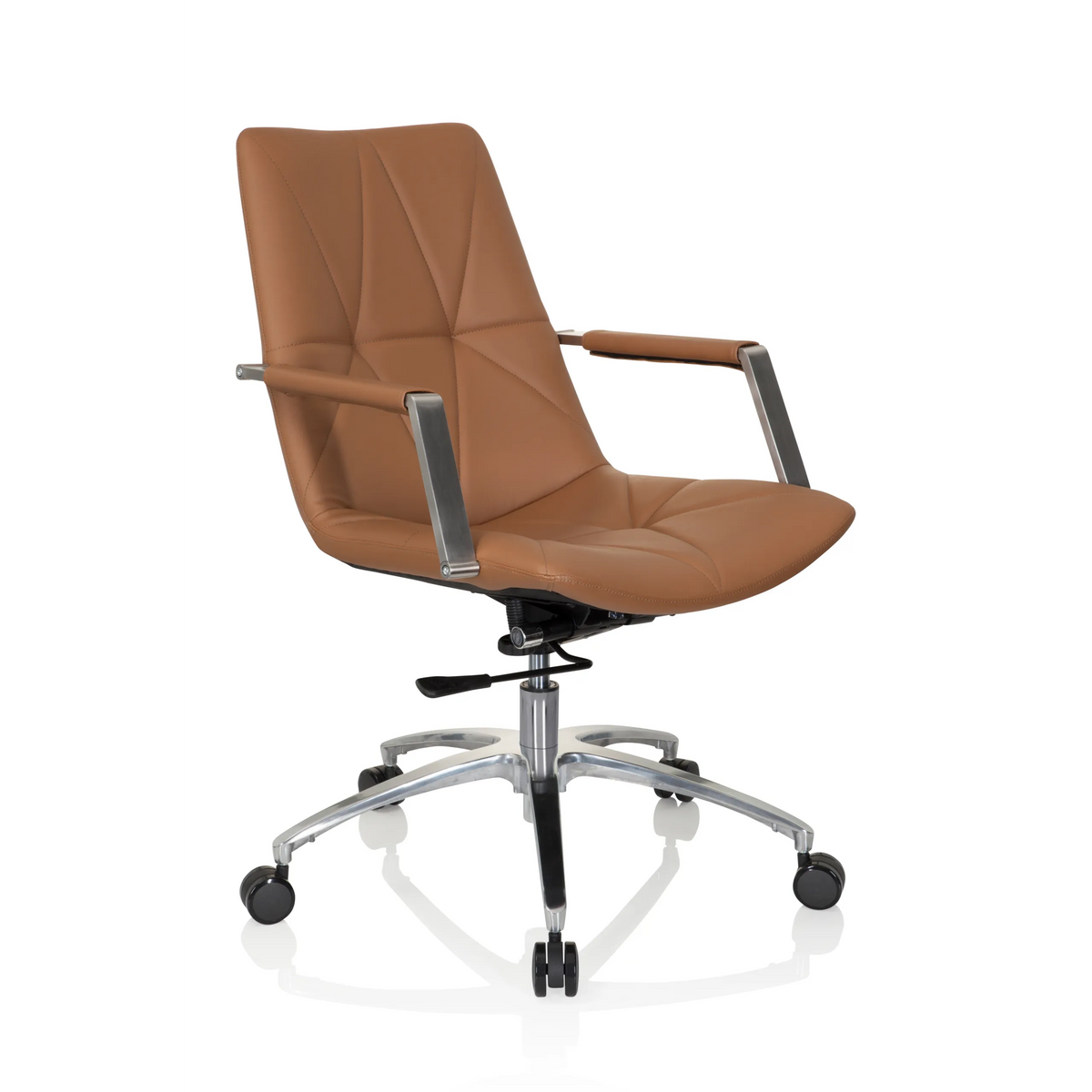 Kamelbrun Home Office kontorsstol SARANTO II med quiltning och femhjulig stjärnfot från hjh OFFICE – 360-gradersvy (snett framifrån 40°)