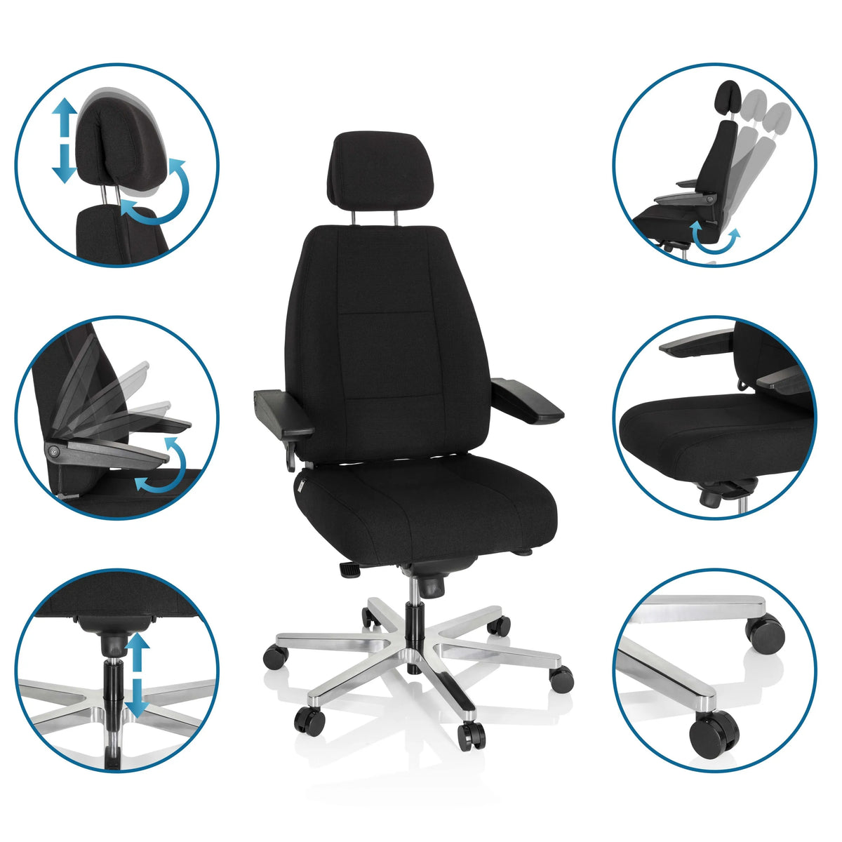 XXL snurrstol 24 HOURS I i svart med olika inställningsmöjligheter från hjh OFFICE