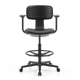 Svart bardiskstol TOP WORK B1 med fotring och femstjärnig fotkorsbas med hjul från hjh OFFICE – 360-gradersvy (framifrån 0°)