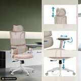 Justerbart nackstöd, armstöd och sitthöjd på den professionella kontorsstolen ERGOMY W i beige från MyBuero (AI-genererad bild)