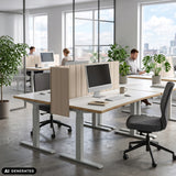 Beige FLEXMIUT ROLL bordsskärmväggar med en bredd på 160 cm på ett vitt skrivbord från hjh OFFICE