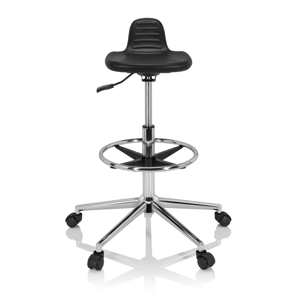 Svart Svängbar stol TOP WORK 03 I med fotring och femhjulig stjärnfot från hjh OFFICE – 360-gradersvy (framifrån 0°)