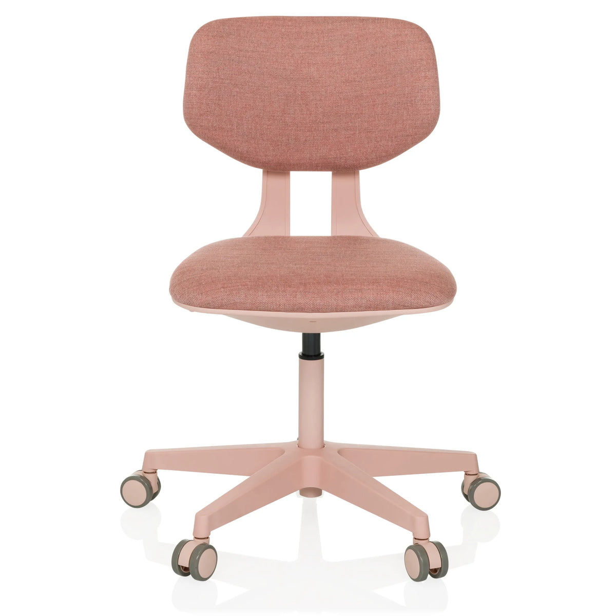 Rosa Snurrstol för barn KID COLORE med stoppade ytor och femhjulig fotkorsbas från hjh OFFICE – 360-gradersvy (framifrån 0°)