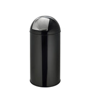 Schwarzer Mülleimer PUSH 35L mit glänzender Oberfläche und silbernem Druckdeckel von hjh OFFICE