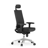 Svart Professionell kontorsstol PORTO MAX HIGH i läder med nackstöd och femhjulig fotkorsbas från hjh OFFICE – 360-gradersvy (snett framifrån 60°)