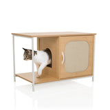 Katthus KITTYHOME 1 i bok och vitt med en rund öppning och en dörr med handtag från hjh LIVING