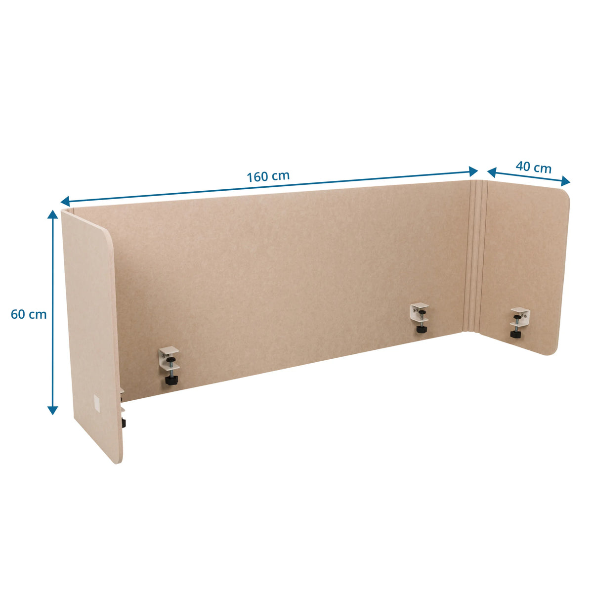 Måttritning av Bordsskärmvägg FLEXMIUT U med 160 × 60 cm från hjh OFFICE