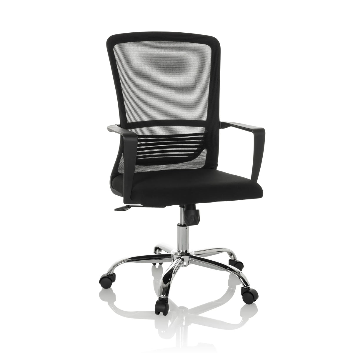 Svart Home Office kontorsstol STAR-TEC S med nätrygg och femhjulig fotkorsbas från hjh OFFICE – 360-gradersvy (framifrån 15°)