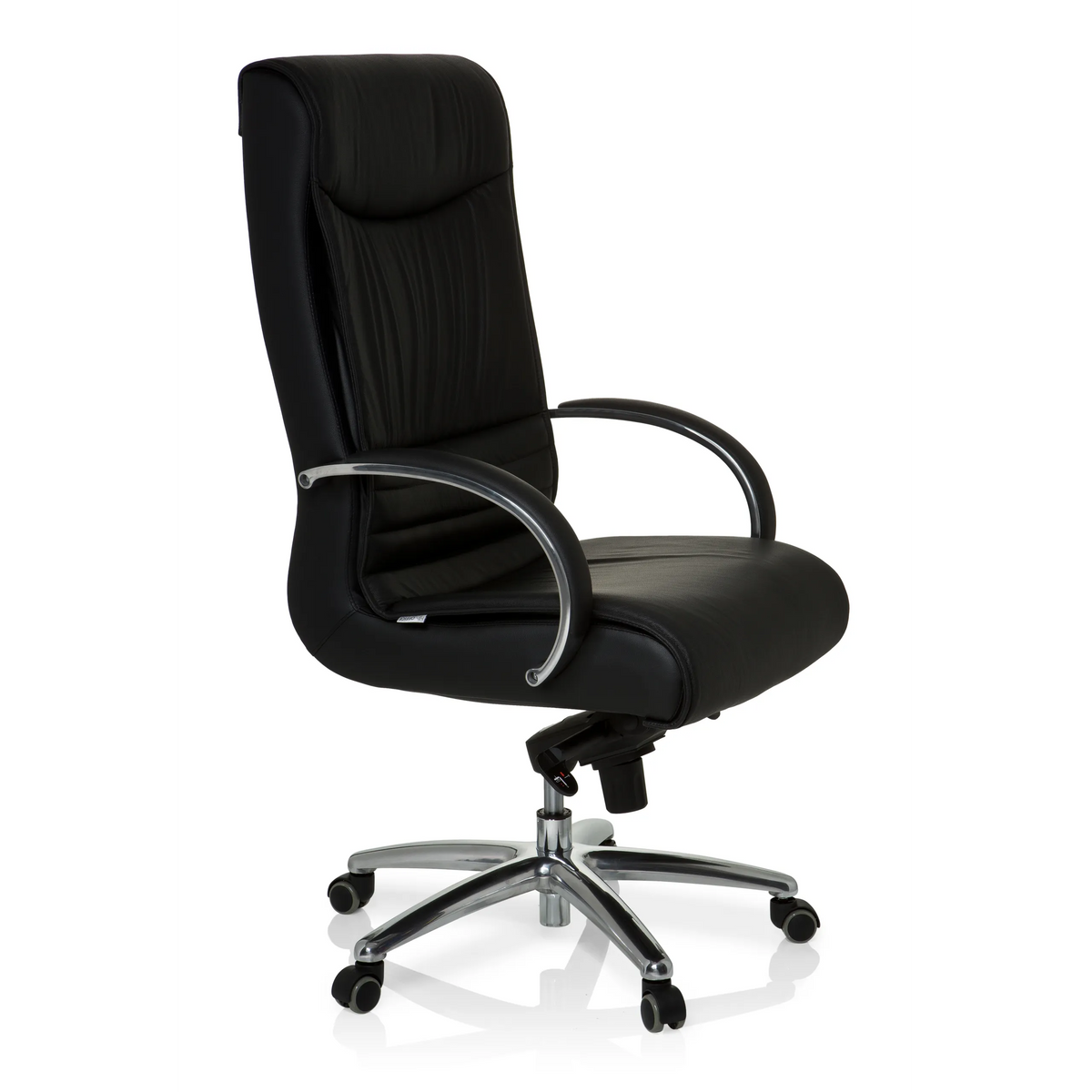 Svart snurrstol XXL F 400 i läder med stjärnfot och fem hjul från hjh OFFICE – 360-gradersvy (snett framifrån 60°)