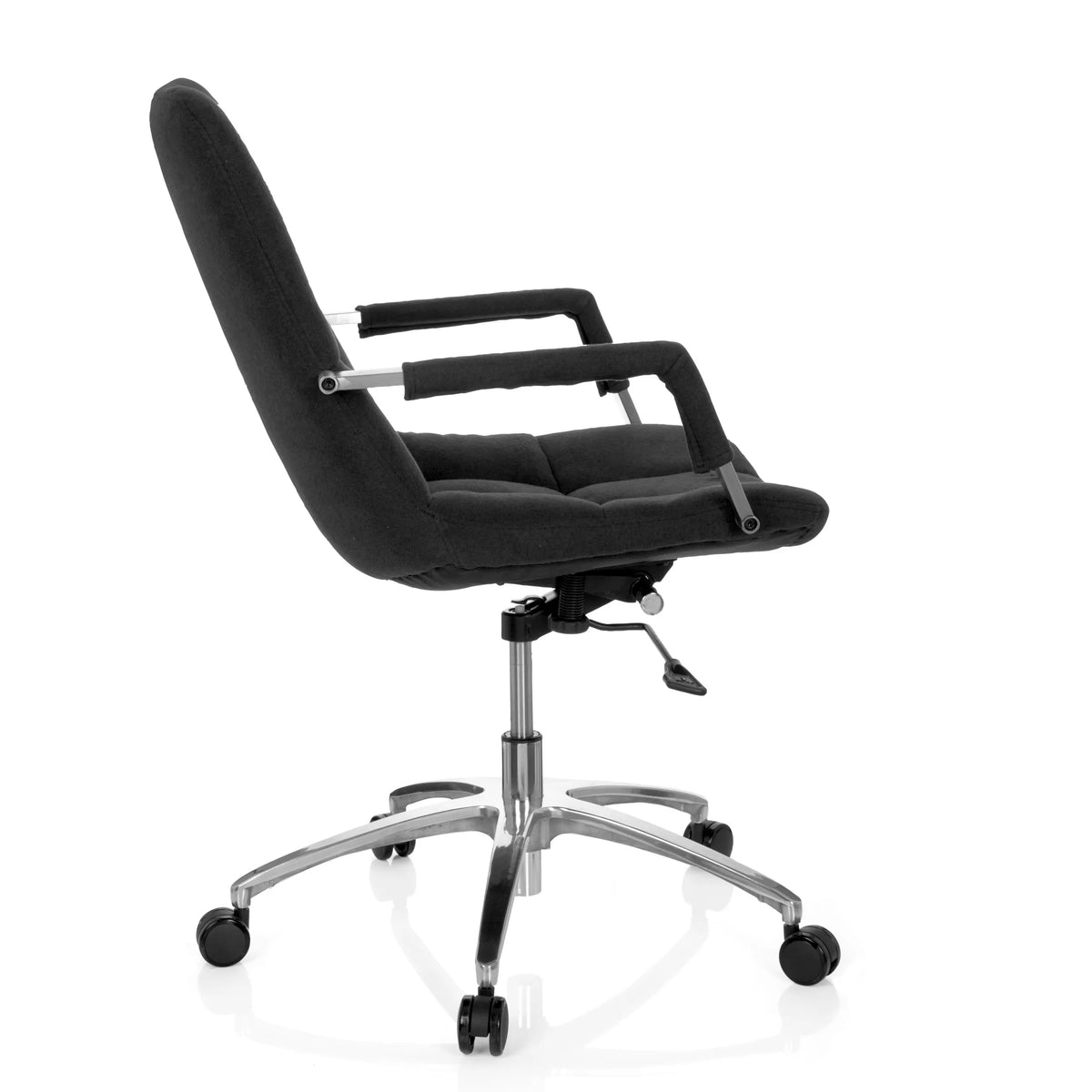 Svart Home Office kontorsstol SARANTO med tygbeklädnad och femhjulig fotkorsbas från hjh OFFICE – 360-gradersvy (sidoprofil 100°)