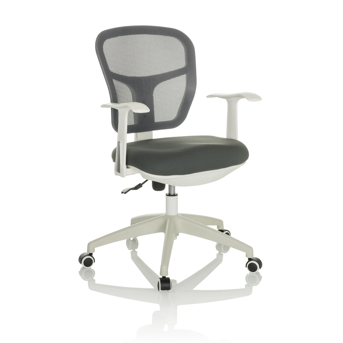 Grå Home Office kontorsstol TOP 108 W med nätrygg och femstjärnigt fotkors med hjul från hjh OFFICE – 360-gradersvy (snett framifrån 30°)