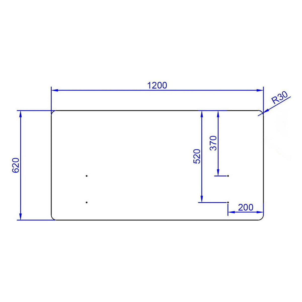 Teknisk ritning av bordsskärmvägg FLEXMIUT D 120 med 120 × 62 cm från hjh OFFICE