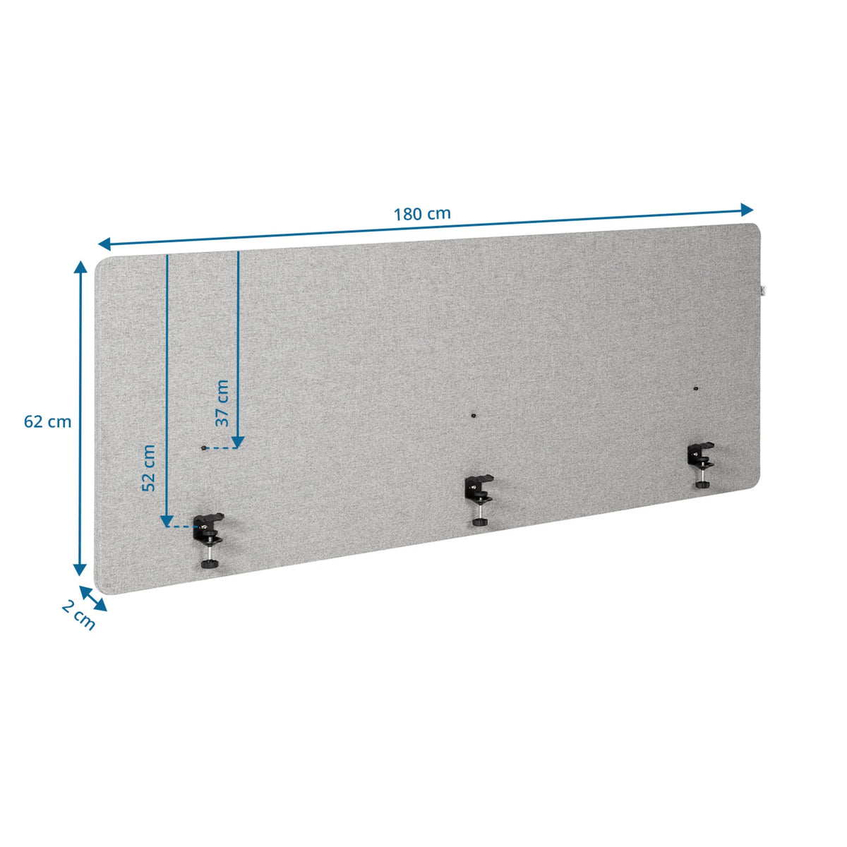 Måttskiss för bordsskärmvägg FLEXMIUT D 180 med 180 × 62 cm från hjh OFFICE
