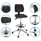 Justerbara funktioner hos TOP WORK 11 I bardiskstol i svart med fotring och hjul från hjh OFFICE